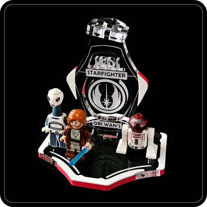 Display stand for Lego 75333 Obi Wan's Starfighter -white-red + minifigures slots (A3096)-6
