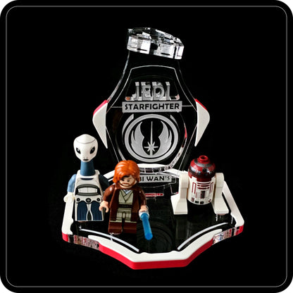 Display stand for Lego 75333 Obi Wan's Starfighter -white-red + minifigures slots (A3096)-7