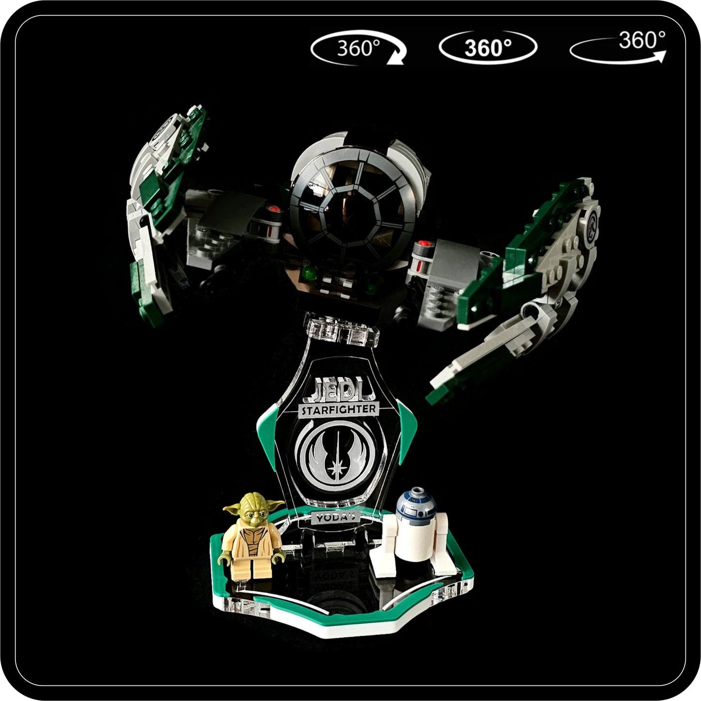 Display stand for Lego 75360-75168 Yoda's Jedi Starfighter -green-white + minifigures slots (A3100)-1