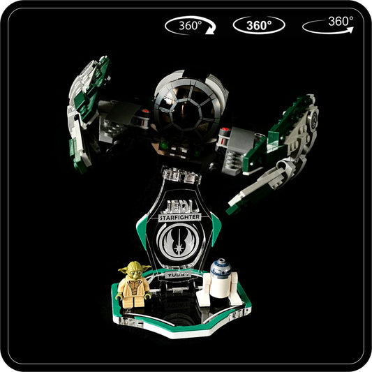 Display stand for Lego 75360-75168 Yoda's Jedi Starfighter -green-white + minifigures slots (A3100)-1