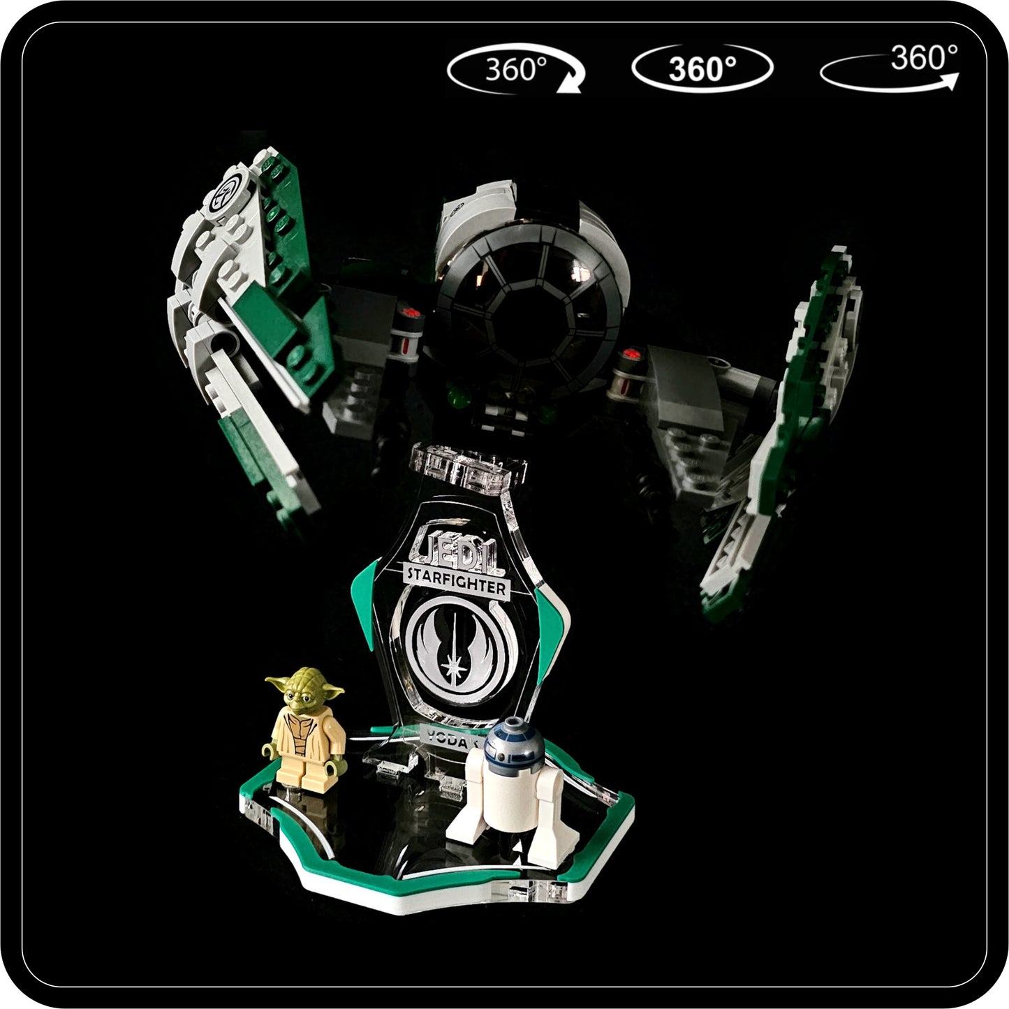 Display stand for Lego 75360-75168 Yoda's Jedi Starfighter -green-white + minifigures slots (A3100)-2
