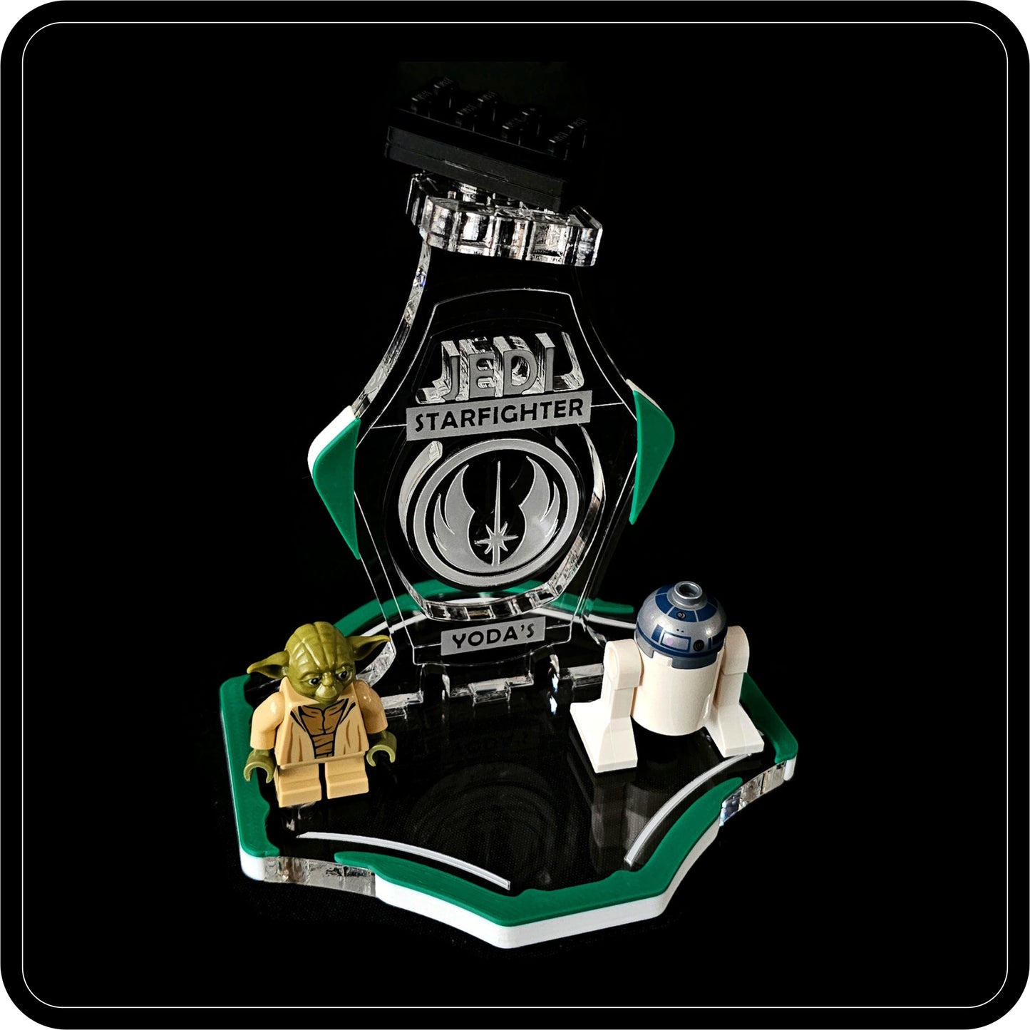 Display stand for Lego 75360-75168 Yoda's Jedi Starfighter -green-white + minifigures slots (A3100)-5