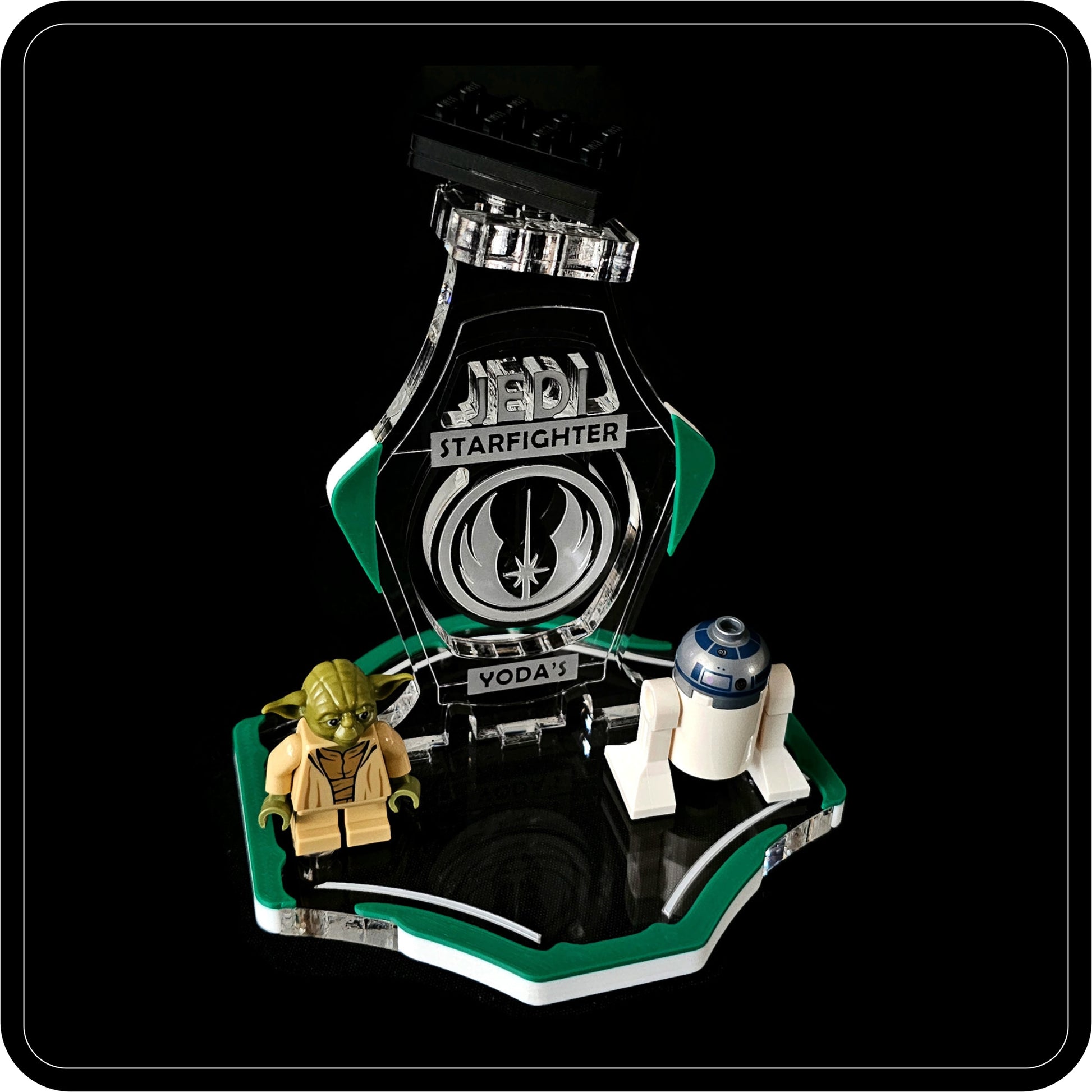 Display stand for Lego 75360-75168 Yoda's Jedi Starfighter -green-white + minifigures slots (A3100)-5