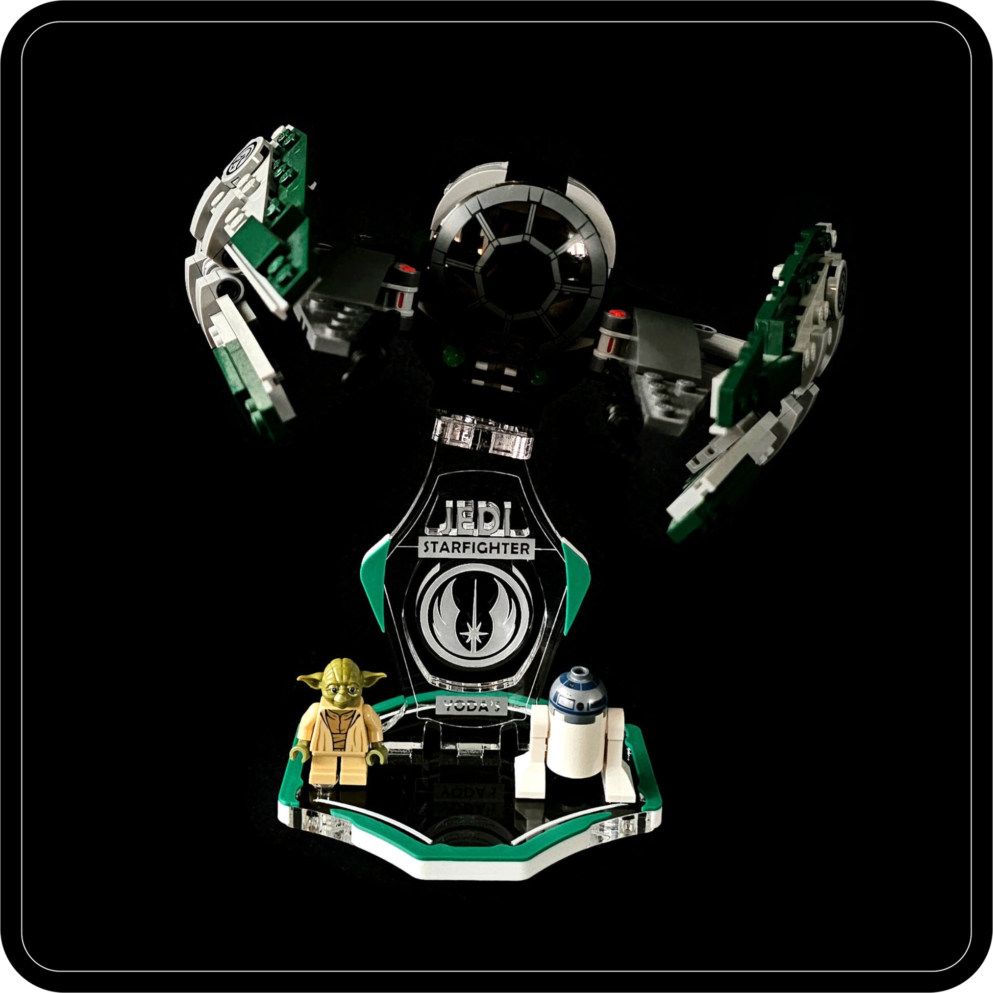 Display stand for Lego 75360-75168 Yoda's Jedi Starfighter -green-white + minifigures slots (A3100)-7