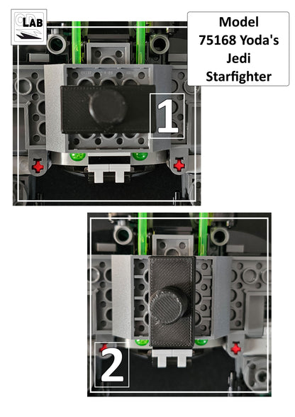 Display stand for Lego 75360-75168 Yoda's Jedi Starfighter -green-white + minifigures slots (A3100)-f