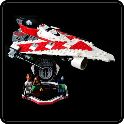 Display stand for Lego 75388 Jedi Bob's Starfighter -white-red + minifigures slots (A3106)-2