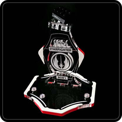 Display stand for Lego 75388 Jedi Bob's Starfighter -white-red + minifigures slots (A3106)-3