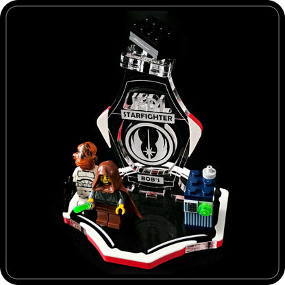 Display stand for Lego 75388 Jedi Bob's Starfighter -white-red + minifigures slots (A3106)-6