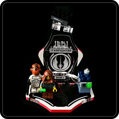 Display stand for Lego 75388 Jedi Bob's Starfighter -white-red + minifigures slots (A3106)-7