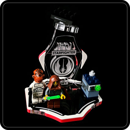 Display stand for Lego 75388 Jedi Bob's Starfighter -white-red + minifigures slots (A3106)-8
