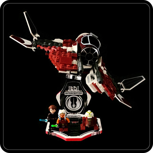 Display stand for Lego 75401 Ahsoka's Jedi Interceptor -white-red + minifigures slots (A3111)-1