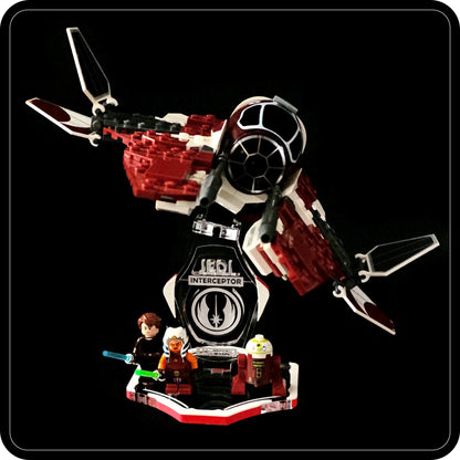 Display stand for Lego 75401 Ahsoka's Jedi Interceptor -white-red + minifigures slots (A3111)-2