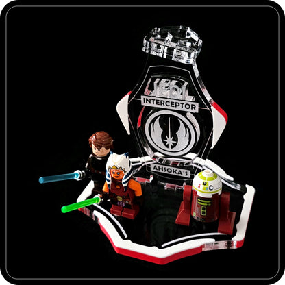 Display stand for Lego 75401 Ahsoka's Jedi Interceptor -white-red + minifigures slots (A3111)-6