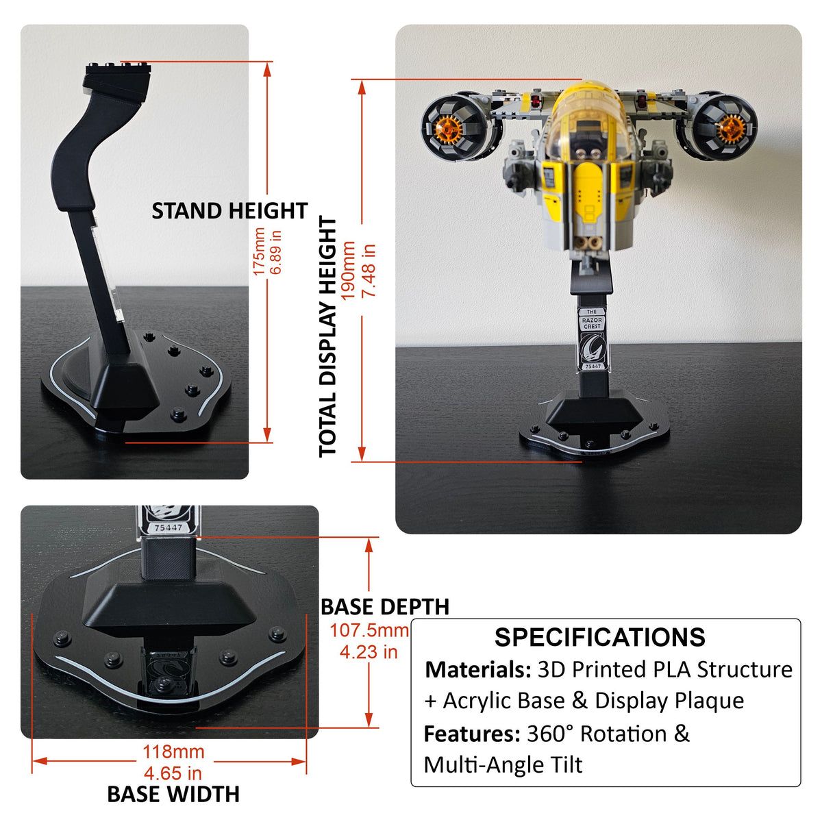 Display stand for LEGO 75447 Razor Crest - 360° ROTATING SERIES (A1143) - additional view