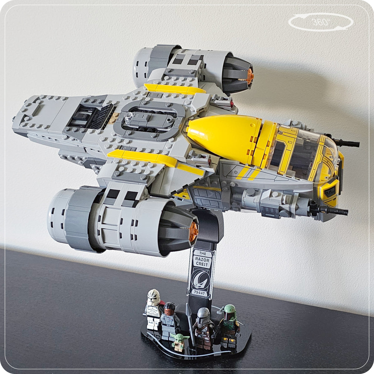 Display stand for LEGO 75447 Razor Crest - 360° ROTATING SERIES (A1143) - multiple angles view