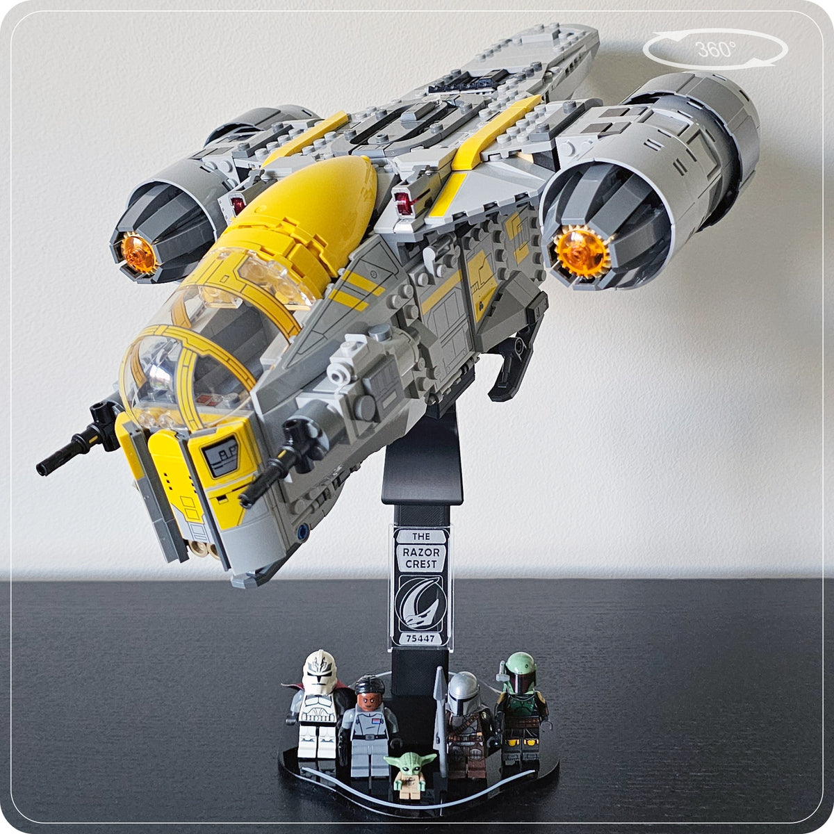 Display stand for LEGO 75447 Razor Crest - 360° ROTATING SERIES (A1143) - top plate detail
