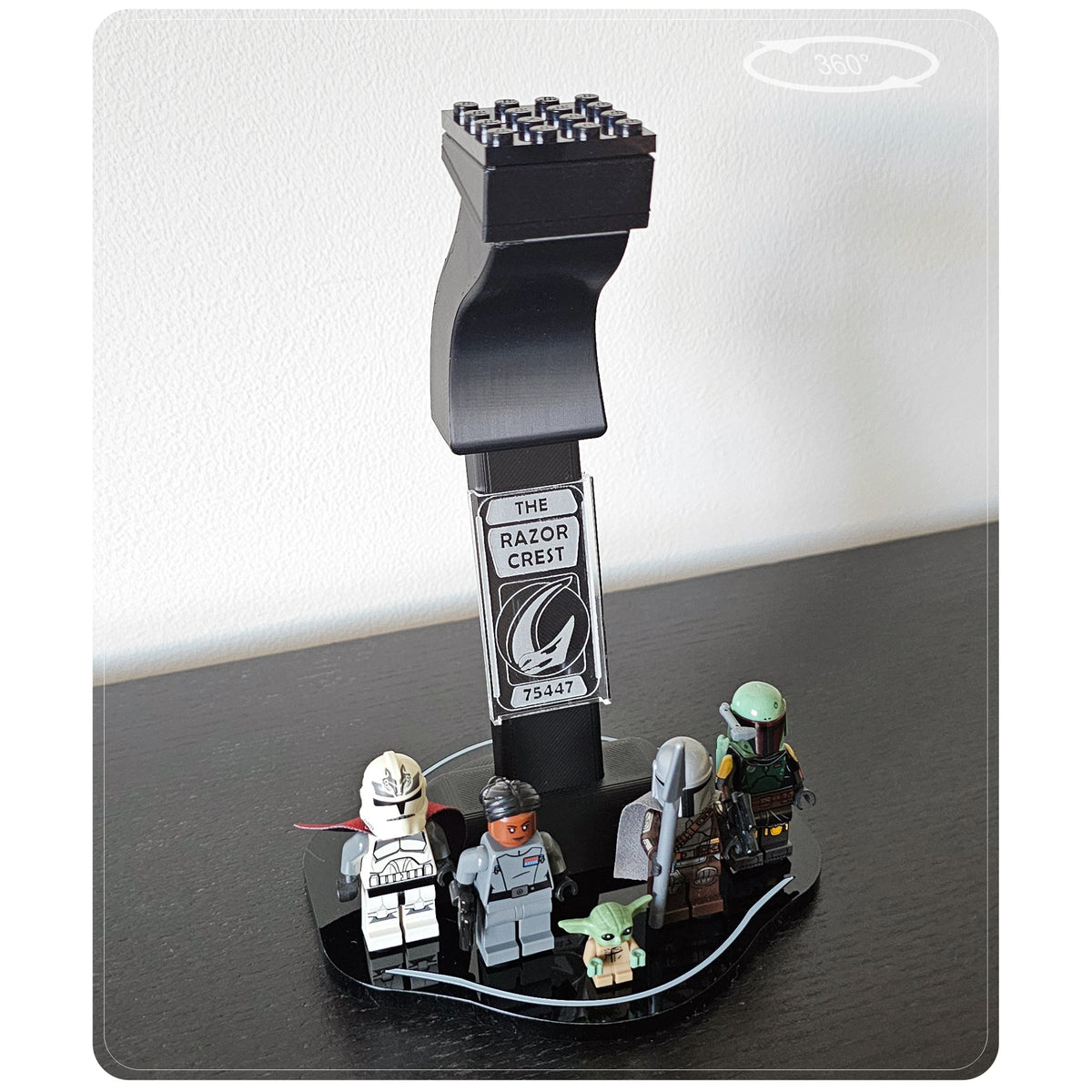 Display stand for LEGO 75447 Razor Crest - 360° ROTATING SERIES (A1143) - engraving detail