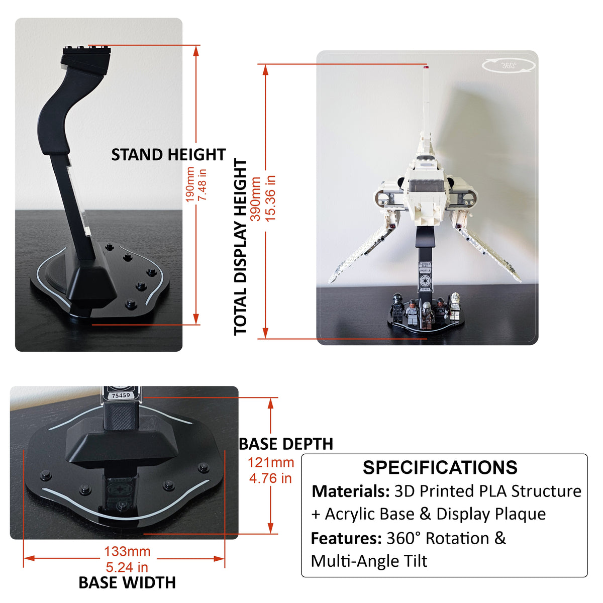 Display stand for LEGO 75459 Imperial Lambda-Class Shuttle - 360° ROTATING SERIES (M1144) - view 12
