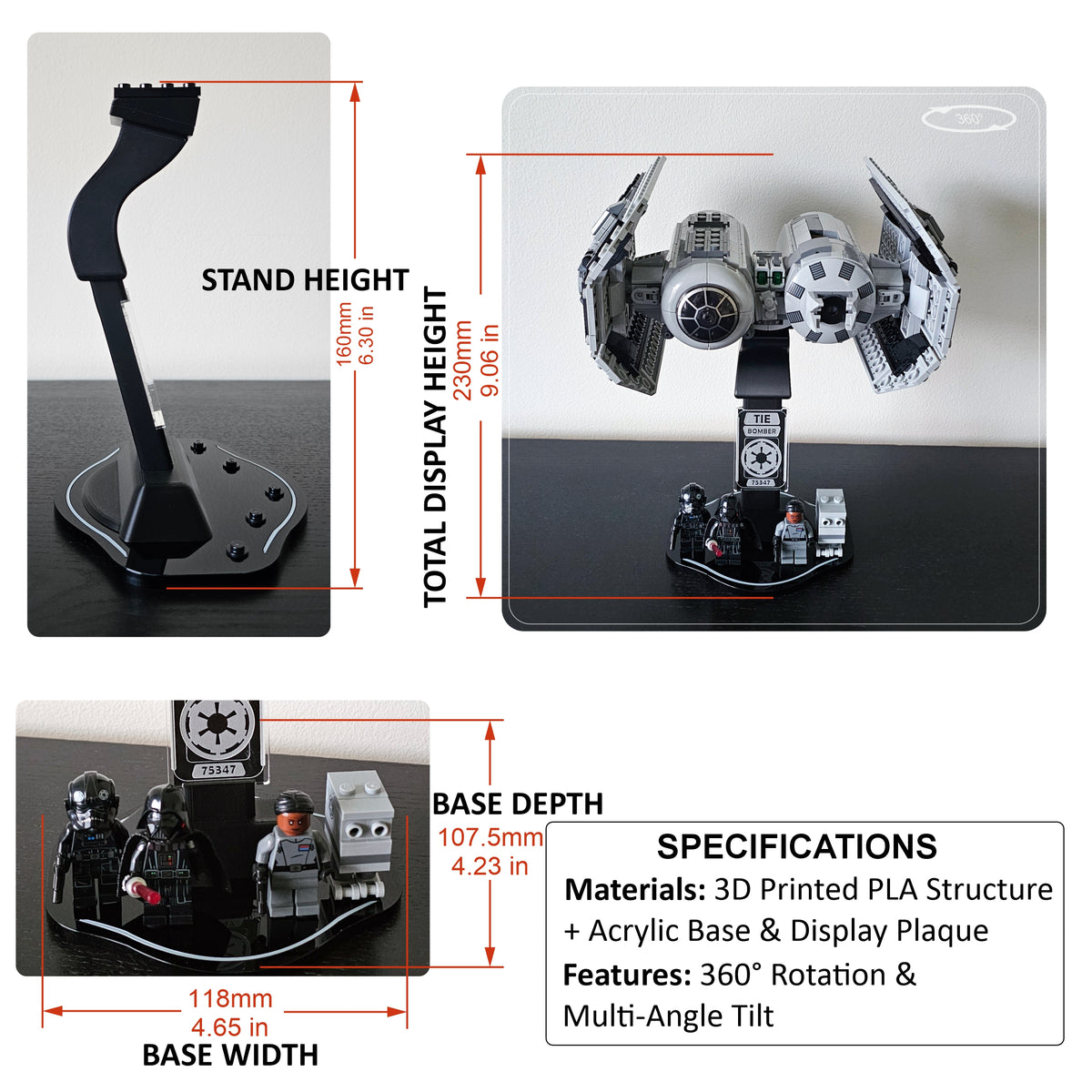 Display stand for LEGO 75347 TIE Bomber - 360° ROTATING SERIES (M1145) - view 14