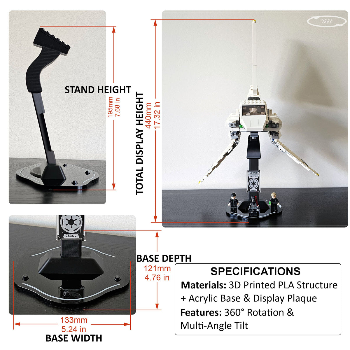 Display stand for LEGO 75302 Imperial Shuttle - 360° ROTATING SERIES (M1145) - view 19