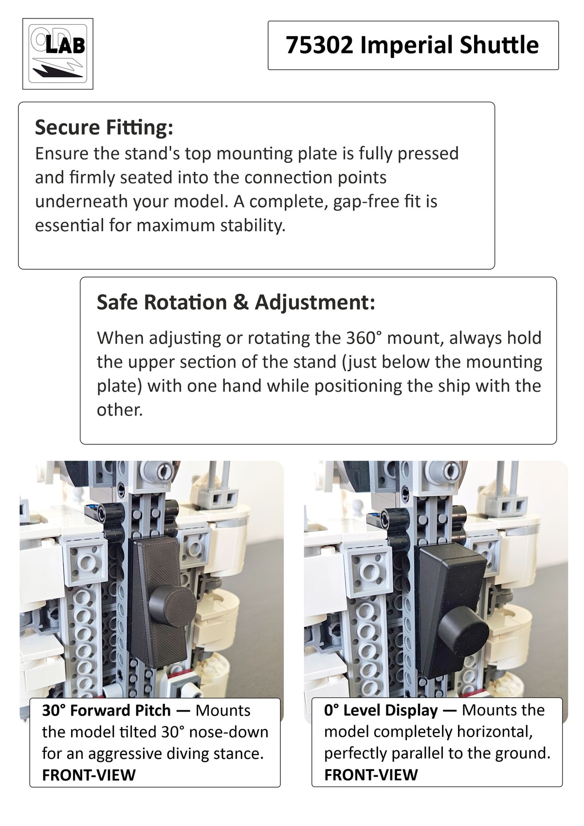 Display stand for LEGO 75302 Imperial Shuttle - 360° ROTATING SERIES (M1145) - fitting instructions