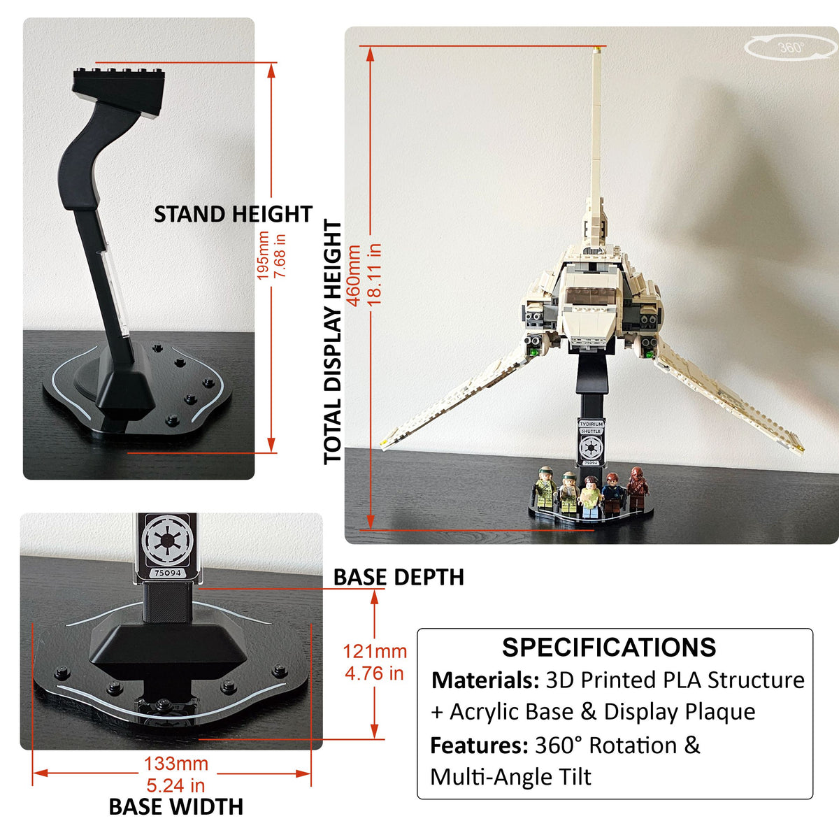 Display stand for LEGO 75094 Tydirium Imperial Shuttle - 360° ROTATING SERIES (M1147) - view 20