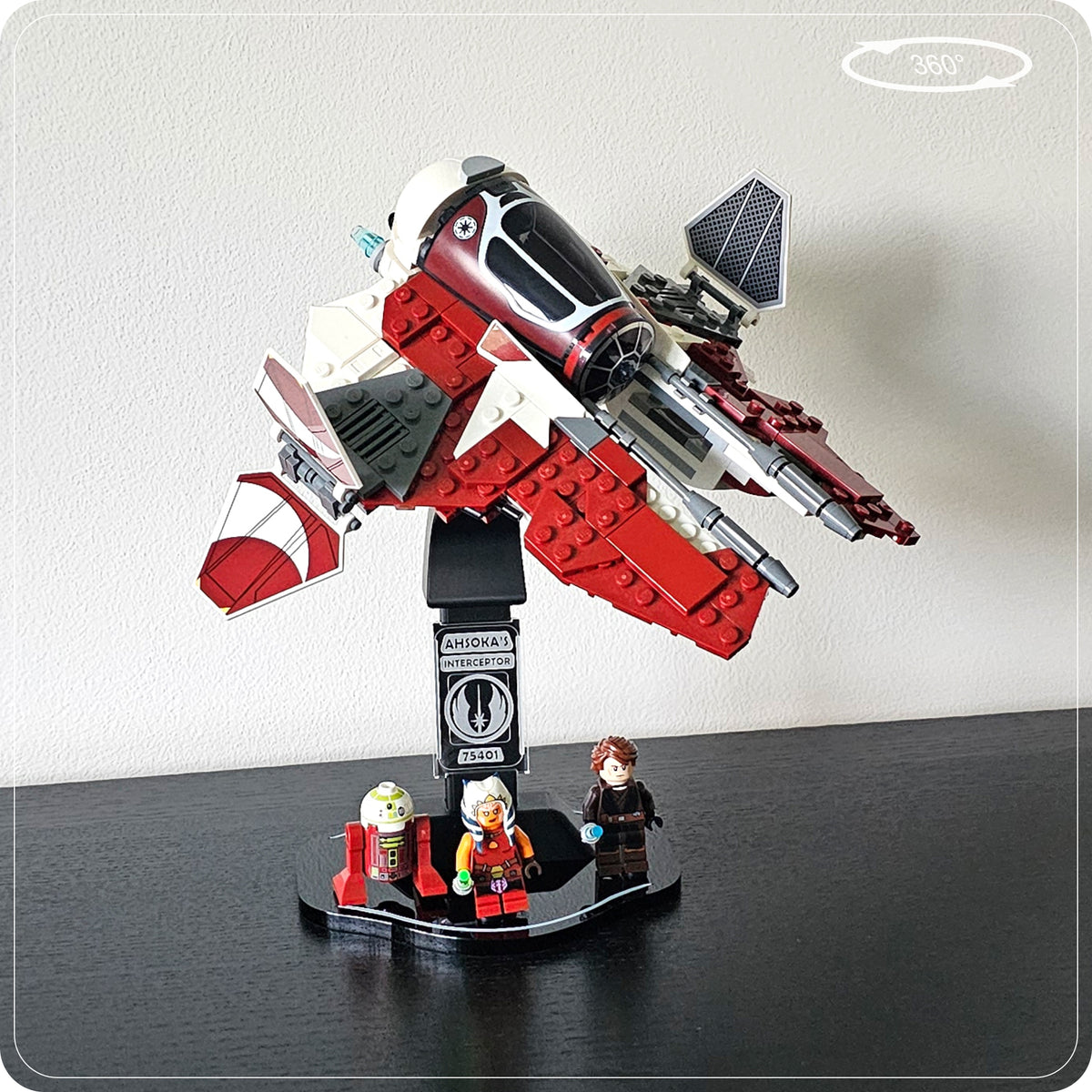 Display stand for LEGO 75401 Ahsoka's Jedi Interceptor - 360° ROTATING SERIES (M1149) - multiple angles view