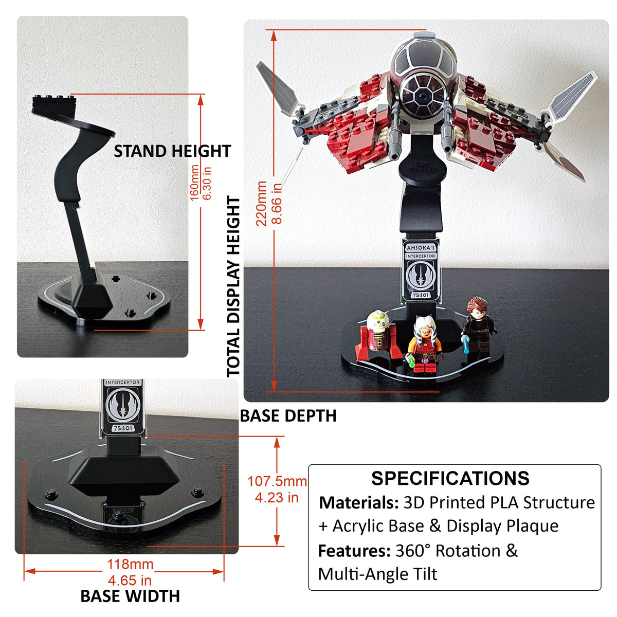 Display stand for LEGO 75401 Ahsoka's Jedi Interceptor - 360° ROTATING SERIES (M1149) - view 20