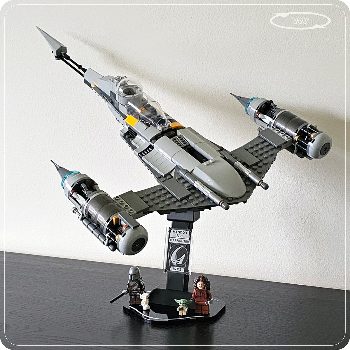 Display stand for LEGO 75325 Mando's N-1 Starfighter - 360° ROTATING SERIES (M1151) - multiple angles view