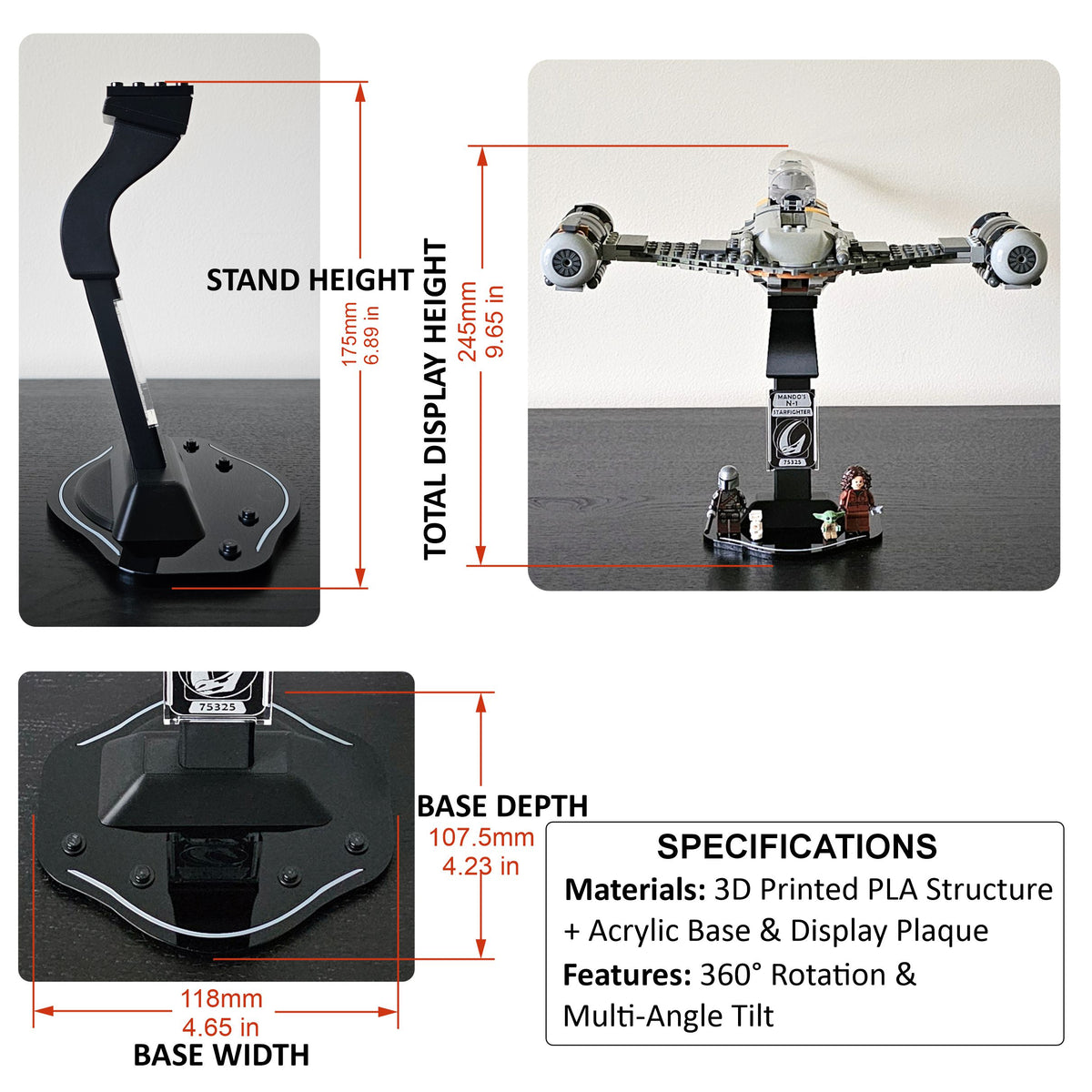 Display stand for LEGO 75325 Mando's N-1 Starfighter - 360° ROTATING SERIES (M1151) - view 31