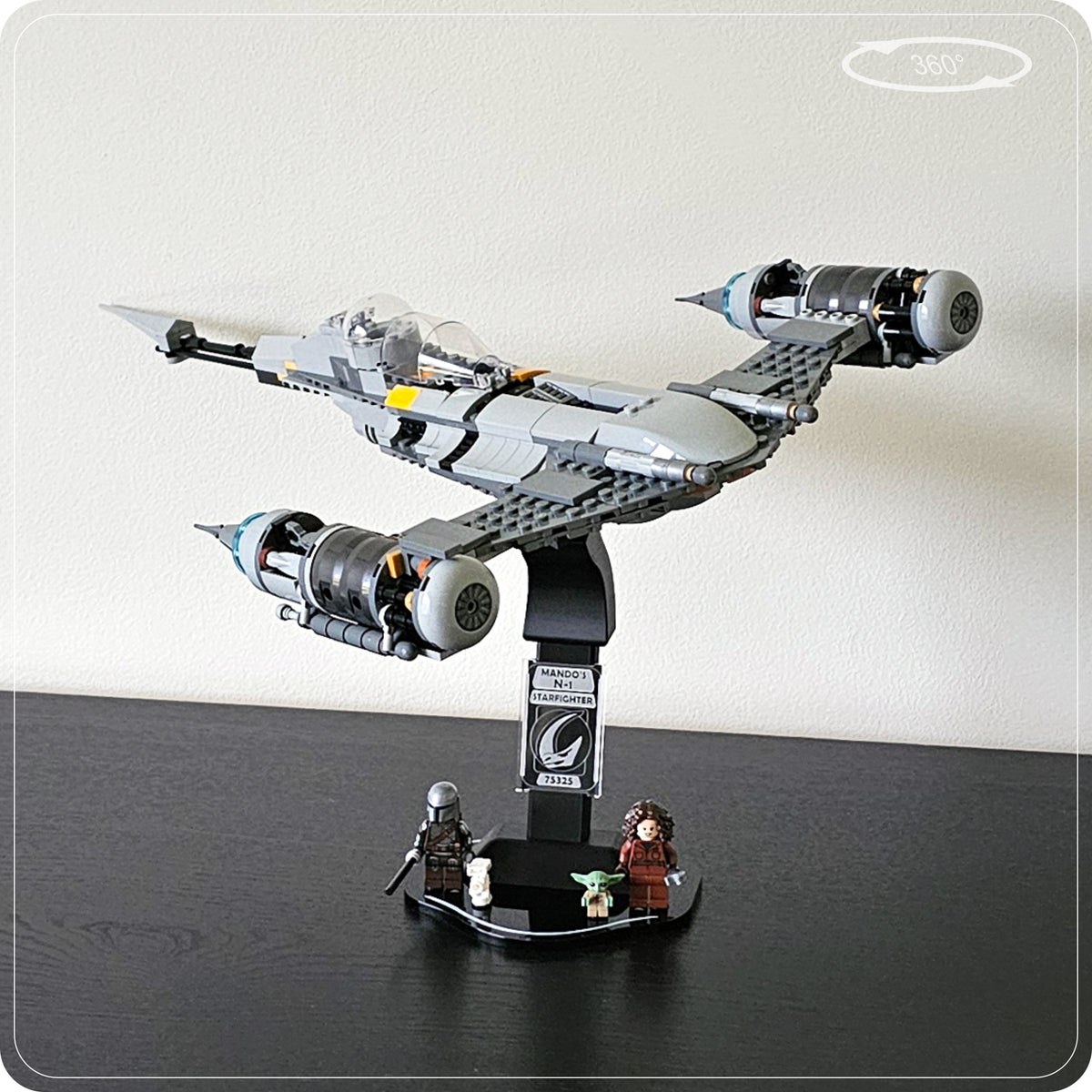 Display stand for LEGO 75325 Mando's N-1 Starfighter - 360° ROTATING SERIES (M1151) - engraving detail