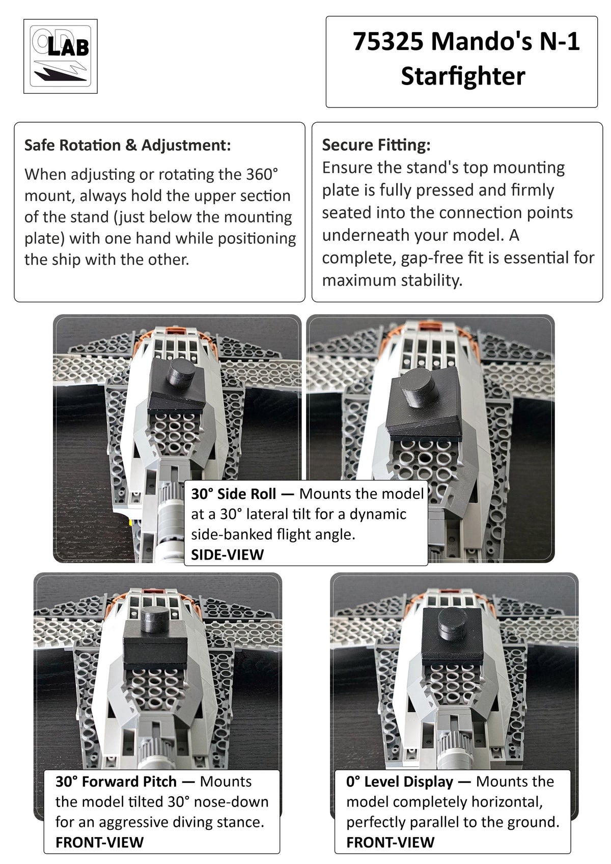 Display stand for LEGO 75325 Mando's N-1 Starfighter - 360° ROTATING SERIES (M1151) - fitting instructions