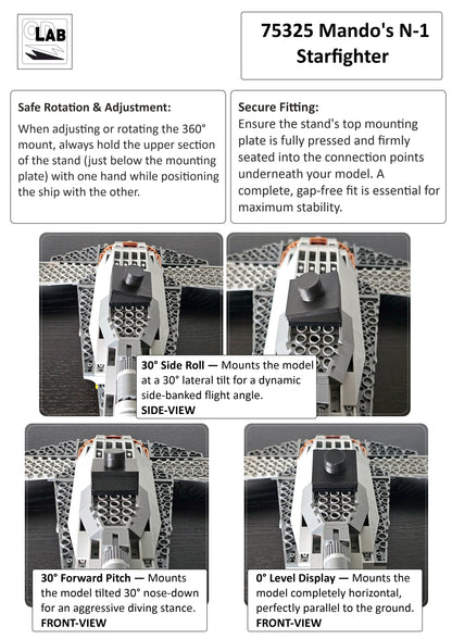 Display stand for LEGO 75325 Mando's N-1 Starfighter - 360° ROTATING SERIES (M1151) - fitting instructions