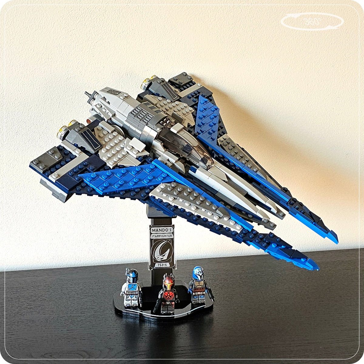 Display stand for LEGO 75316 Mandalorian Starfighter - 360° ROTATING SERIES (M1152) - multiple angles view