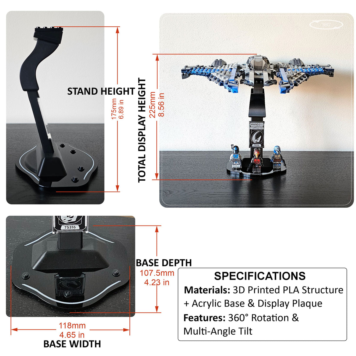 Display stand for LEGO 75316 Mandalorian Starfighter - 360° ROTATING SERIES (M1152) - view 30