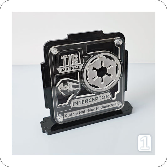 Display Plaque for TIE Interceptor models (custom text) - Black -No.1 (P1117)-1