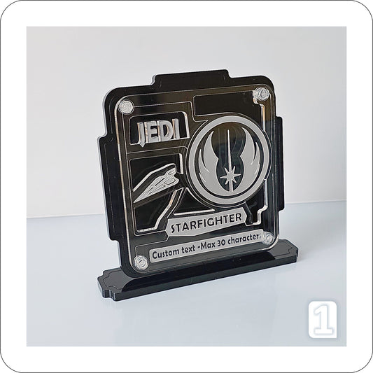Display Plaque for JEDI STARFIGHTER models (custom text) - Black -No.1 (P1125)-1