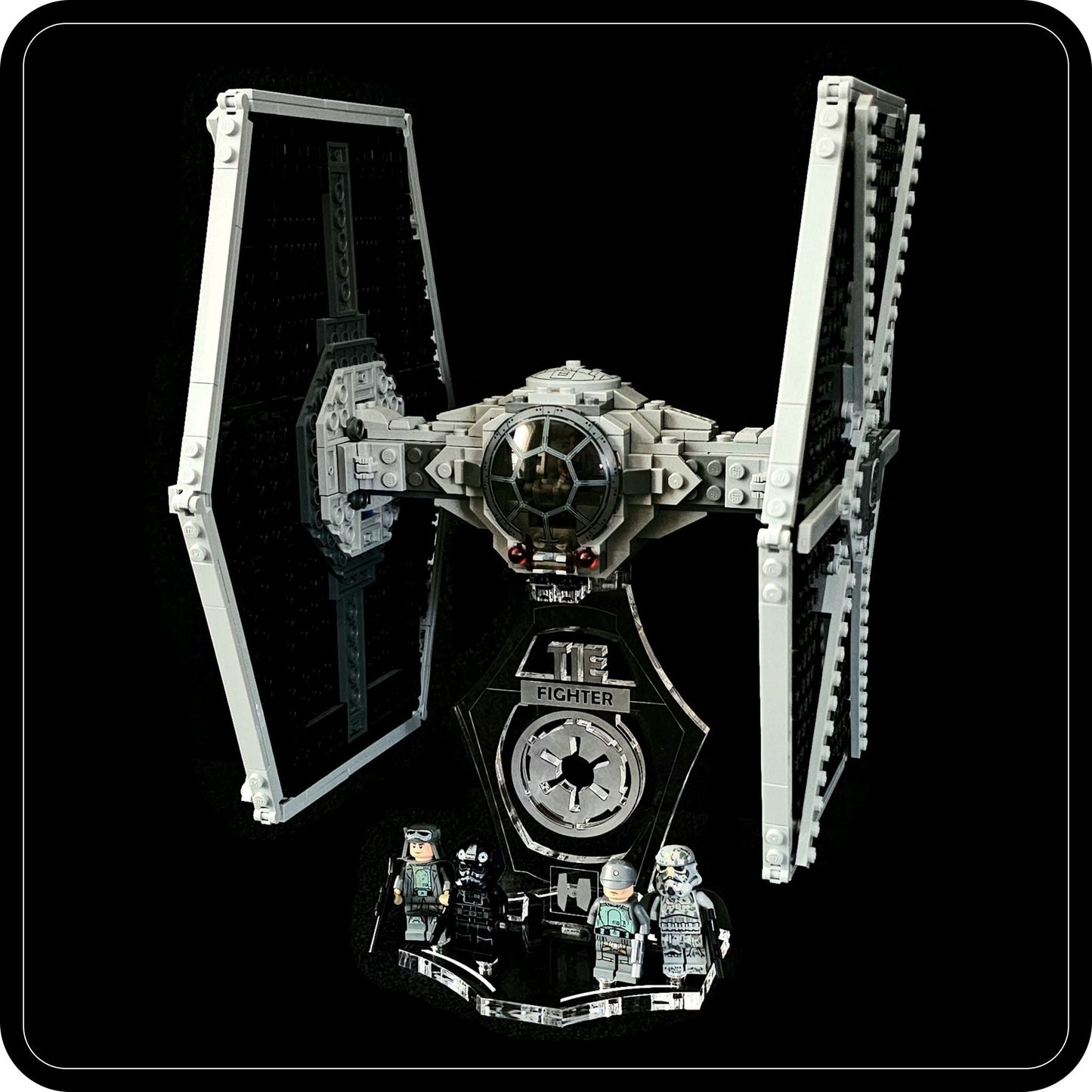 Display stand 3D for Lego 9492-75211-75300 Tie Fighter + mini figurines slots (S1032)-1