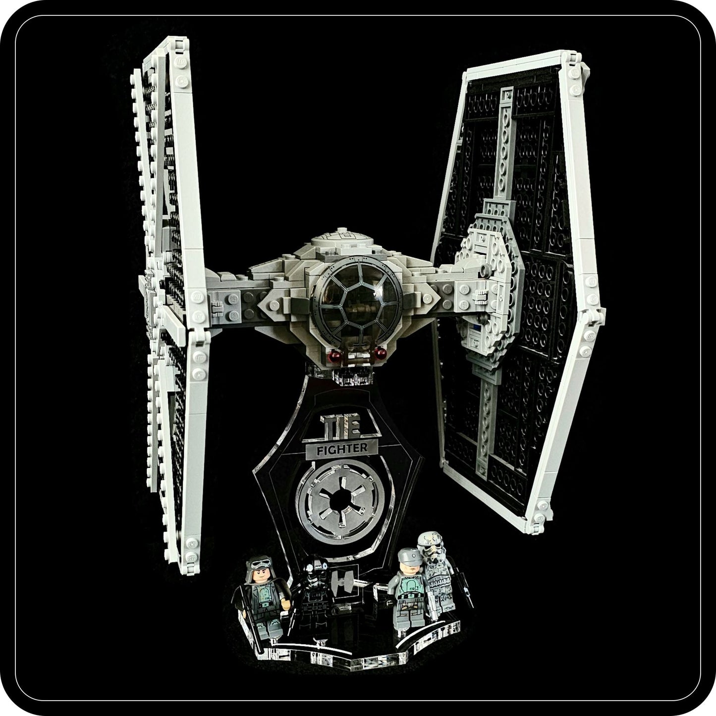 Display stand 3D for Lego 9492-75211-75300 Tie Fighter + mini figurines slots (S1032)-2