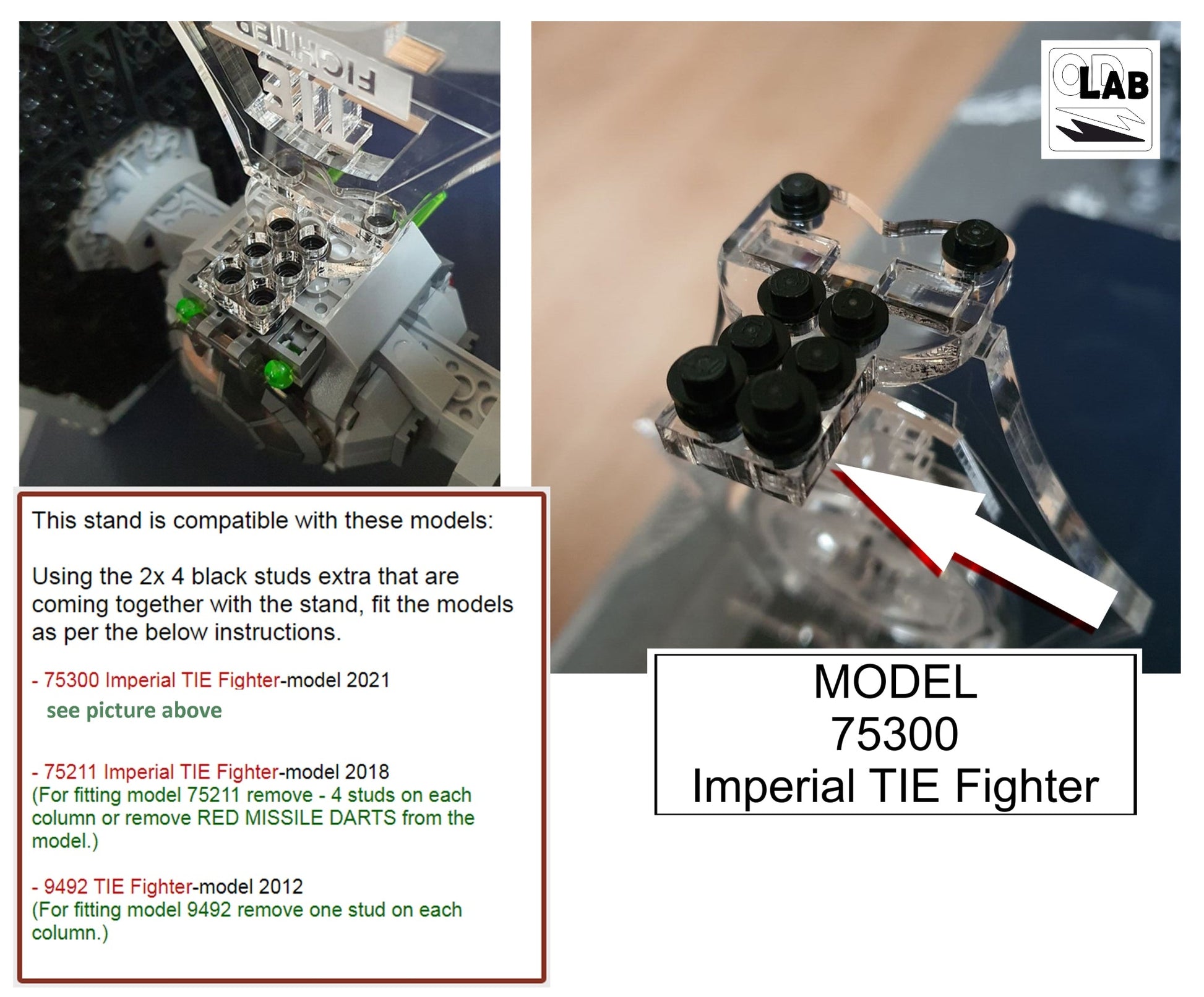 Display stand 3D for Lego 9492-75211-75300 Tie Fighter + mini figurines slots (S1032)-f